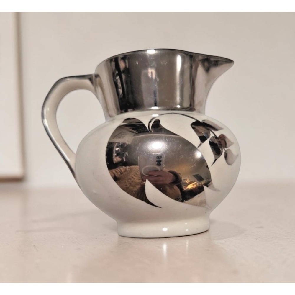 Vintage Staffordshire Sandland pottery, Mini 3" Creamer Pitcher - Silver Luster